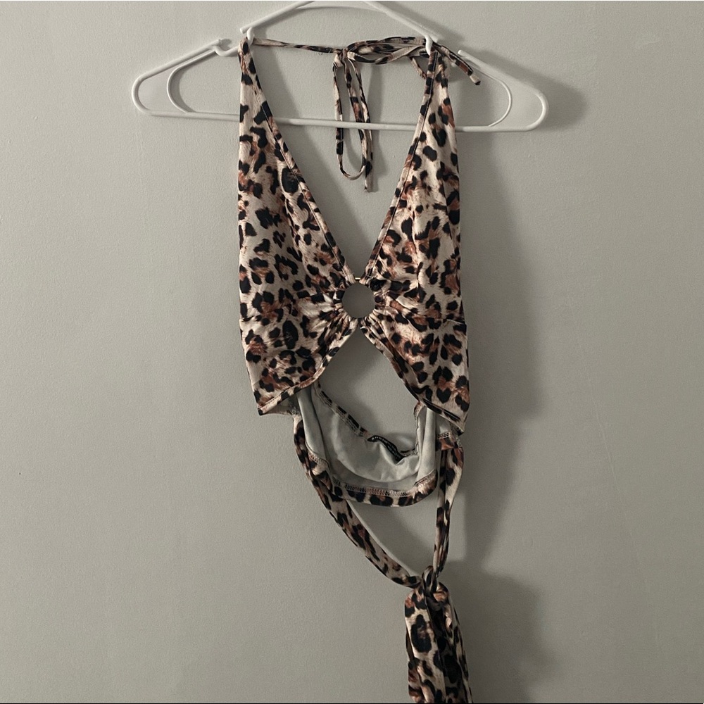 Cheetah Halter Waist Tie Crop Top